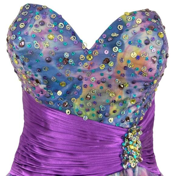 Alyce Designs Strapless Blue Purple Sweetheart Sequin Prom Formal Dress sz 2 - Picture 5 of 16